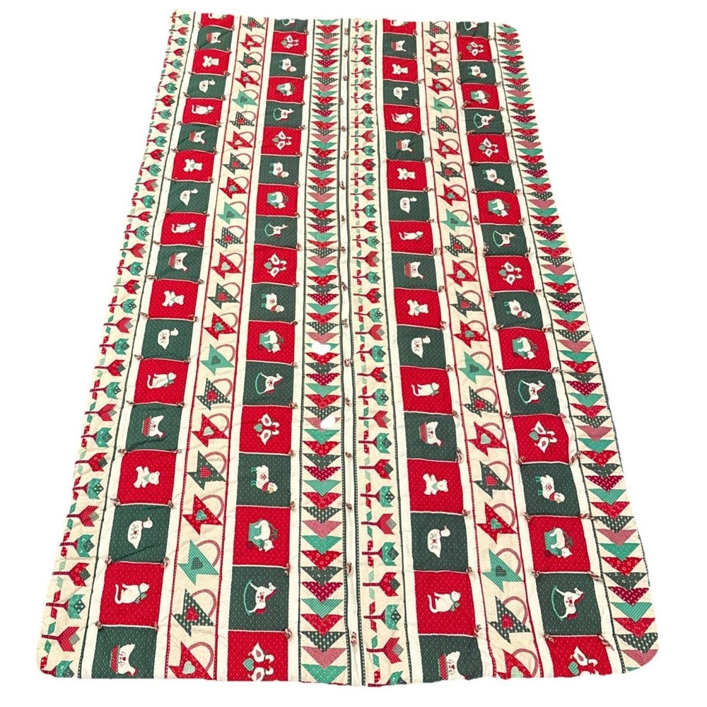 Handcrafted Large Quilted Christmas Table Runner Cloth Cats Chicken Sheep Ducks